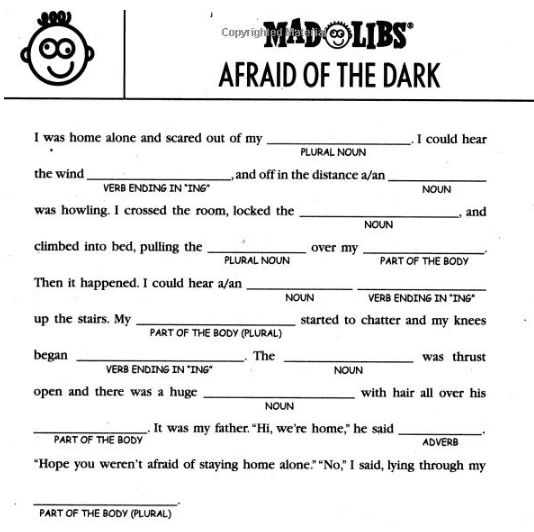 Mad Libs page